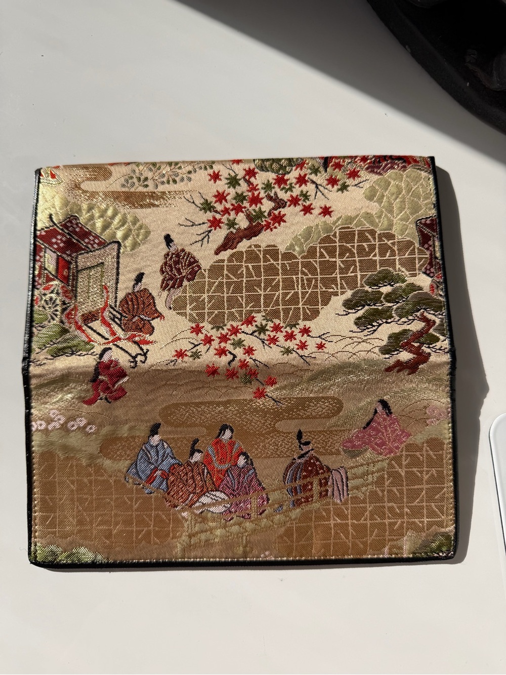 Vintage Japanese Silk Brocade Long Wallet Checkbook Cover Tale of Genji Gold - Picture 4 of 14